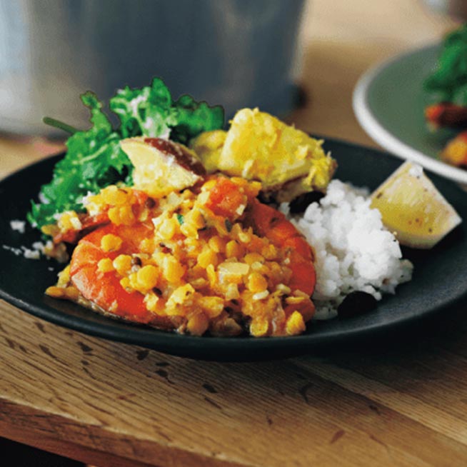 えびとレンズ豆のカレー